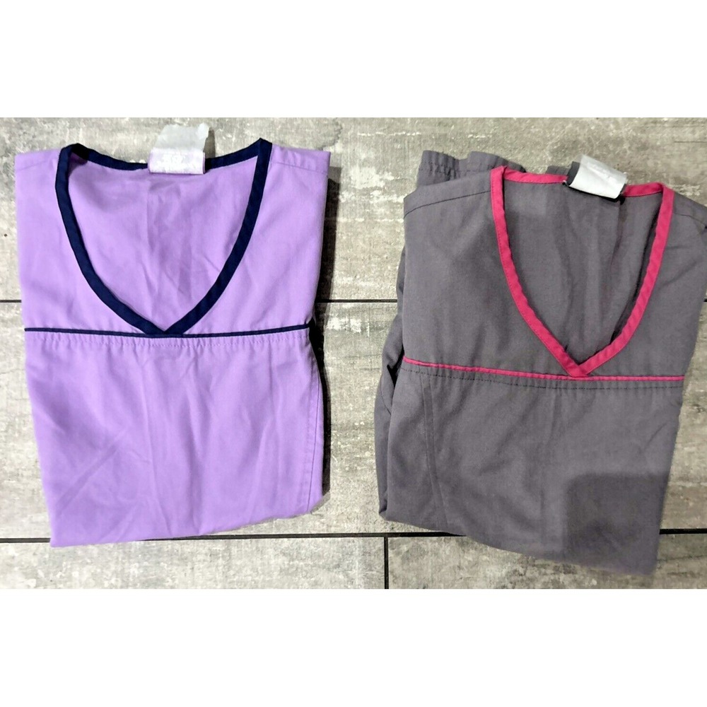 Butter Soft Womens XS Scrub Top POCKETS V neck Purple Blue Gray Pink (2) Tops